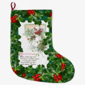 ヴィンテージのクリスマスカードのヒイラギの果実のクリスマスの詩 ラージクリスマスストッキング (正面)