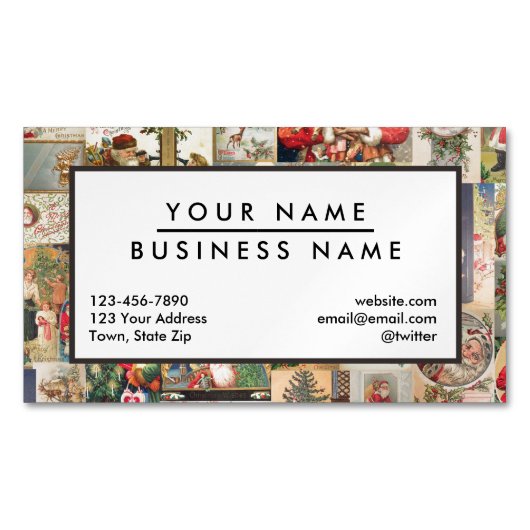 ヴィンテージのクリスマスカードの休日パターン マグネット名刺 (正面)