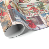 ヴィンテージのクリスマスカードの休日パターン ラッピングペーパー (ロールコーナー)