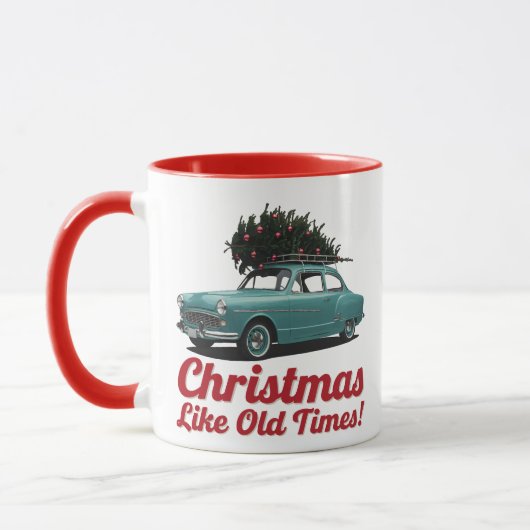 ヴィンテージのクリスマスカー - 懐かしいホリデー マグカップ (左)