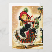 ヴィンテージのクリスマスガール シーズンカード (正面/裏面)