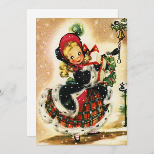 ヴィンテージのクリスマスガール シーズンカード (正面/裏面)