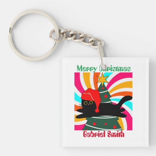 ヴィンテージのクリスマスキャットギフト キーホルダー (正面)