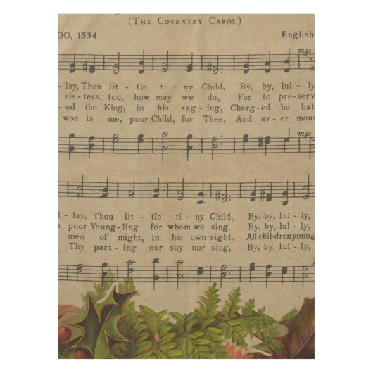 ヴィンテージのクリスマスキャロル音楽シート テーブルクロス (正面)