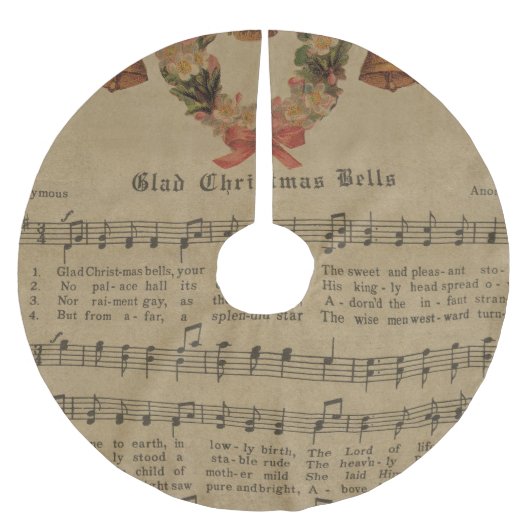 ヴィンテージのクリスマスキャロル音楽シート ブラッシュドポリエステルツリースカート (正面)