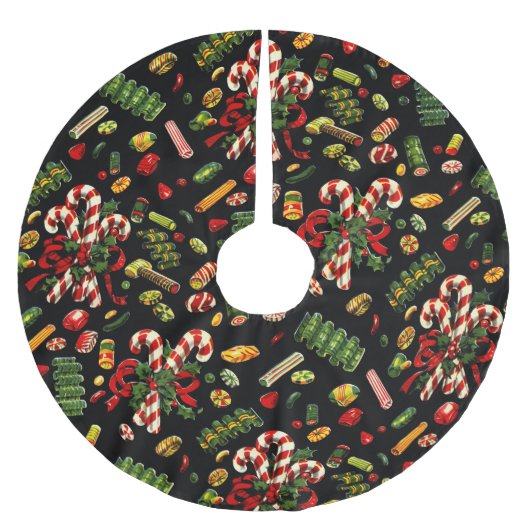 ヴィンテージのクリスマスキャンデーの木のスカート ブラッシュドポリエステルツリースカート (正面)