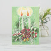 ヴィンテージのクリスマスキャンドル、ベル、キャンディキャネス シーズンカード (スタンド正面)