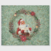ヴィンテージのクリスマスサンタおよびリース ラッピングペーパー (フラット)