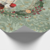 ヴィンテージのクリスマスサンタおよびリース ラッピングペーパー (角)