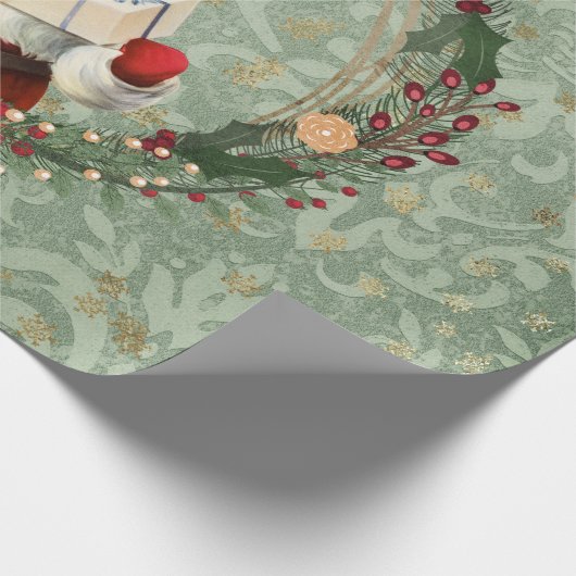 ヴィンテージのクリスマスサンタおよびリース ラッピングペーパー (角)