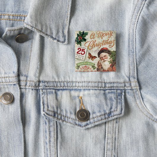 ヴィンテージのクリスマスサンタクロース 缶バッジ (インサイチュ)