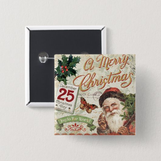 ヴィンテージのクリスマスサンタクロース 缶バッジ (正面&裏面)