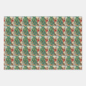 ヴィンテージのクリスマスサンタ、雪と猫 ラッピングペーパーシート (正面3)