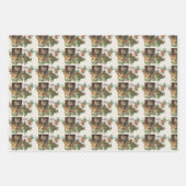 ヴィンテージのクリスマスサンタ、雪と猫 ラッピングペーパーシート (正面)