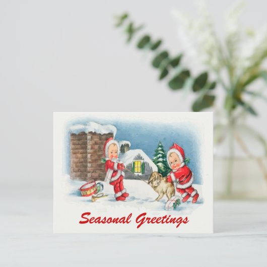ヴィンテージのクリスマスシーンポストカード シーズンポストカード (スタンド正面)