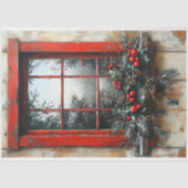 ヴィンテージのクリスマスシーン素朴ウィンドウの切り離し 薄葉紙 (正面)