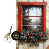 ヴィンテージのクリスマスシーン素朴ウィンドウの切り離し 薄葉紙