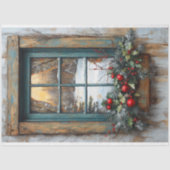ヴィンテージのクリスマスシーン素朴ウィンドウの切り離し 薄葉紙 (正面)