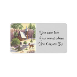 ヴィンテージのクリスマスシーン、鹿と雪景色 ラベル