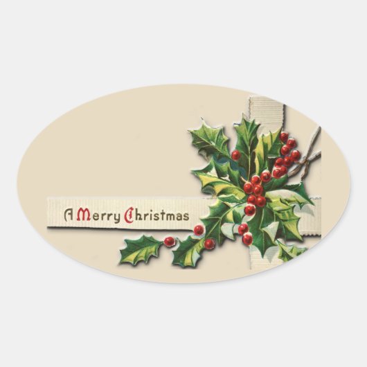 ヴィンテージのクリスマスステッカー 楕円形シール (正面)