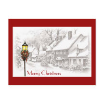 ヴィンテージのクリスマスタウンはがき