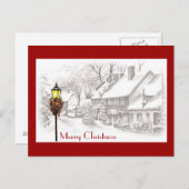 ヴィンテージのクリスマスタウンはがき シーズンポストカード (正面/裏面)