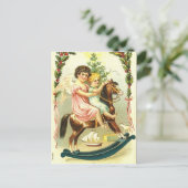 ヴィンテージのクリスマスチェルブとロッキングホース シーズンポストカード (スタンド正面)