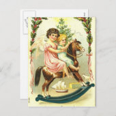 ヴィンテージのクリスマスチェルブとロッキングホース シーズンポストカード (正面/裏面)
