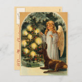 ヴィンテージのクリスマスツリーおよび天使 シーズンポストカード (正面/裏面)