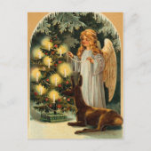 ヴィンテージのクリスマスツリーおよび天使 シーズンポストカード (正面)