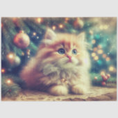 ヴィンテージのクリスマスツリーと可愛い子猫のデコパージュ 薄葉紙 (正面)