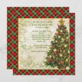 ヴィンテージのクリスマスツリーと渦巻き模様、スコットランドのタータン 招待状 (正面/裏面)