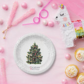 ヴィンテージのクリスマスツリーと雪の結晶 ペーパープレート (パーティー)