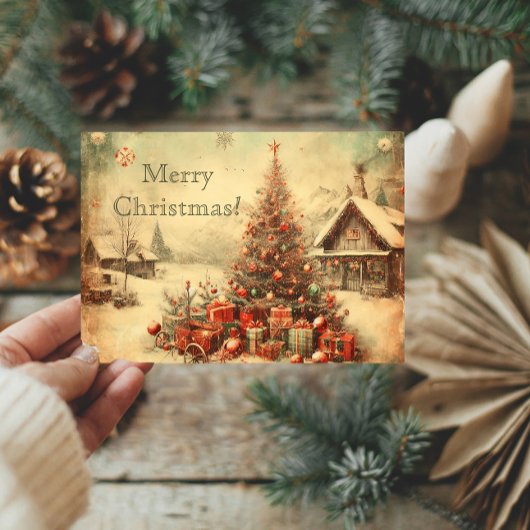 ヴィンテージのクリスマスツリーのグリーティパーソナライズされたング カード