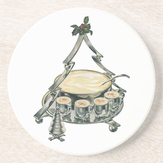 ヴィンテージのクリスマスツリー型パンチボウルに入ったエッグノッグ コースター (正面)