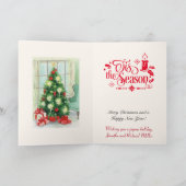 ヴィンテージのクリスマスツリー雪あなたの署名を追加 シーズンカード (内部)