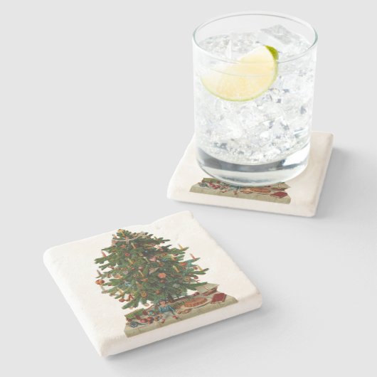 ヴィンテージのクリスマスツリー ストーンコースター (横)