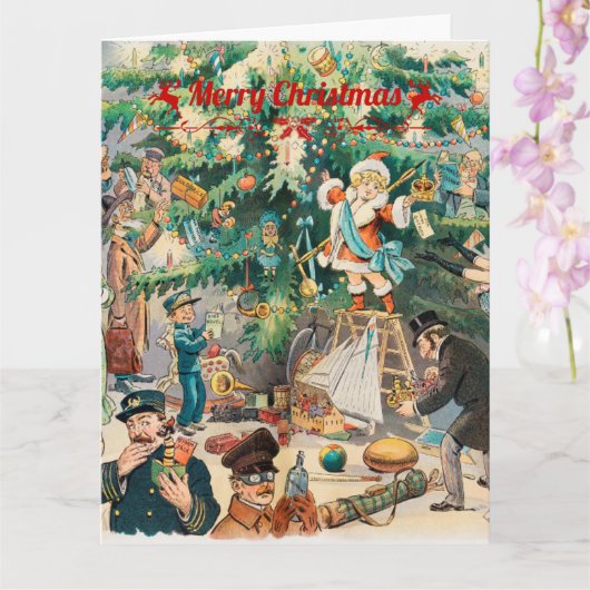 ヴィンテージのクリスマスツリー　リソグラフ印刷のカード カード (蘭)