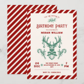 ヴィンテージのクリスマスディアの誕生日パーティー 招待状 (正面/裏面)
