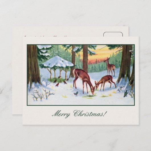 ヴィンテージのクリスマスディアフォレスト シーズンポストカード (正面/裏面)