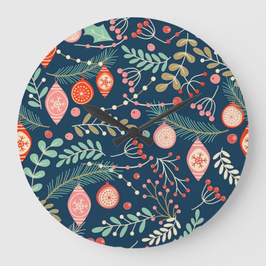 ヴィンテージのクリスマスハンド描きシームレス ラージ壁時計 (正面)