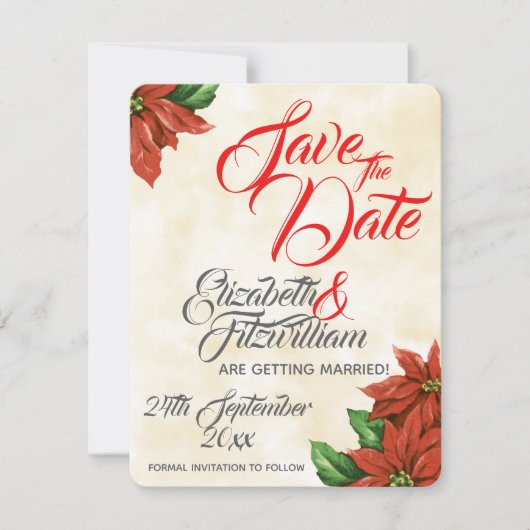 ヴィンテージのクリスマスパーティーの結婚式 Save The Date 招待状 (正面)