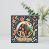 ヴィンテージのクリスマスボタニカルファミリーの写真 シーズンカード (スタンド正面)