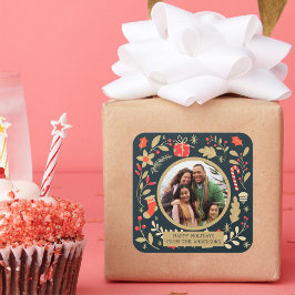 ヴィンテージのクリスマスボタニカルファミリーの写真 スクエアシール