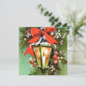 ヴィンテージのクリスマスランタンと大きな赤い弓 シーズンカード (スタンド正面)