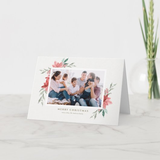 ヴィンテージのクリスマスレッドの花写真 シーズンカード (正面)