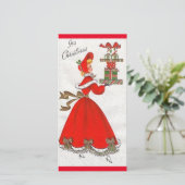 ヴィンテージのクリスマスレディが贈り物を運ぶ シーズンカード (スタンド正面)