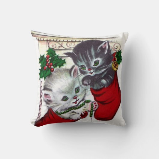 ヴィンテージのクリスマスレトロな猫の家の装飾の枕 クッション (正面)