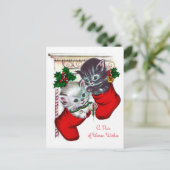 ヴィンテージのクリスマスレトロ猫の休日の郵便はがき シーズンポストカード (スタンド正面)