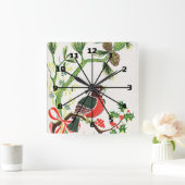 ヴィンテージのクリスマスロビン スクエア壁時計 (ホーム)